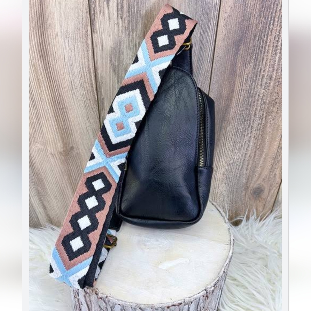 Faux leather Swing bag (Fannypack) with tribal print strap